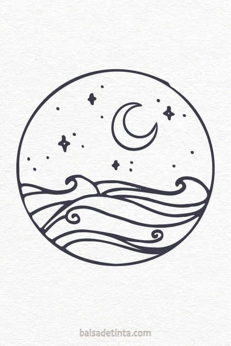 Paisajes para dibujar fáciles - Mar nocturno Fine Line Tattoos, Line Tattoos, Gif, Moon, Bts, Tattoos, Drawings