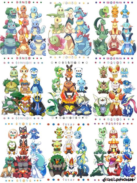 The grass, fire, water starters mons of all 9 Generations sitting together | Pokémon | Know Your Meme Pokemon Starter Evolutions, Pokemon Chart, Pokemon Starter, Pokemon Conquest, Rayquaza Pokemon, Pokemon Names, Starter Pokemon, 151 Pokemon, Pokemon Sketch