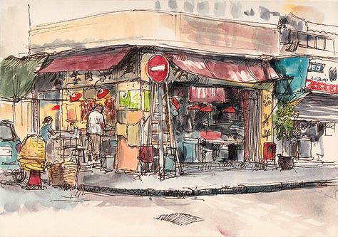 Hong Kong Art, Life Sketch, Moleskine Sketchbook, Street Painting, Portrait Paintings, Hanging Paintings, Street Market, Urban Sketchers, Landscape Drawings