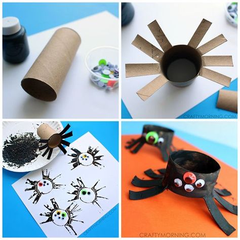 Halloween Crafts For Kids To Make, Bug Activities, Crafty Morning, Bricolage Halloween, Spider Crafts, Halloween Arts And Crafts, Halloween Preschool, Toilet Paper Rolls, Easy Halloween Crafts