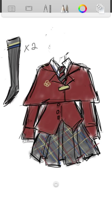 Ilvermorny Uniform awe that is an adorable interpretation of the uniform and something I would wear anytime if it actually existed.  :) Harry Potter Uniform Drawing, Character Uniform Design, Wizard Uniform Design, Hog Warts Uniform, Drawing Uniform School, Magic Academy Uniform Design, Witch Uniform School, Fantasy Schools Of Magic Uniforms, Hogwarts Uniform Redesign