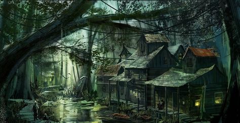 #fantasy art, #swamp wallpaper Hawke Dragon Age, Fantasy Village, Landscaping Inspiration, Heroic Fantasy, By Any Means Necessary, Location Inspiration, Fantasy City, Fantasy Setting, Fantasy Places