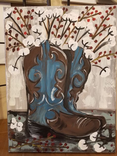 Painting Ideas, Cowboy Boots, Acrylic Painting, Cowboy, Paintings, Boots