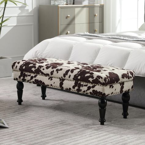 PRICES MAY VARY. 💗 Modern Design: Featuring deep button tufting, our bedroom bench offers the look, feel, and design of a truly contemporary piece. With a minimalistic yet refined structure, this piece brings out a simplistic style that emphasizes comfort and functionality. 💗 Comfy: The fabric is soft and skin-friendly to bare feel. Generously padded with high-density sponge, upholstered bench with high density seat foam provides a soft but supportive seat. High-quality wooden frame without wo Bench In Bedroom, Western Bed, Cushions Ideas, Entrance Bench, Cowhide Bench, Upholstered Bench Bedroom, Bedroom Ottoman, Mid Century Modern Bench, Footstool Ottoman