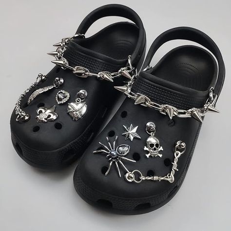 Punk Crocs, Goth Crocs, Bracelets Goth, Punk Chains, Emo Gifts, Emo Accessories, Cross Shoes, Crocs Charms, Crocs Accessories