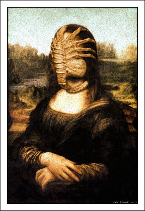 Mona Lisa with Facehugger by Rabittooth Giger Alien, Mona Lisa Parody, Art Alien, Arte Alien, Aliens Movie, Alien Vs Predator, Art Parody, Alien Vs, Alien Art