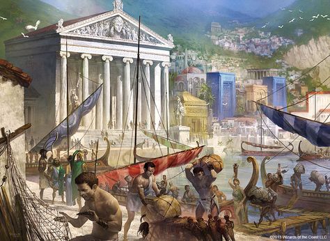 Templo da Iluminação. Por Svetlin Velinov. Enlightenment Art, Ancient Empires, Storm Kings Thunder, Ancient Greece Art, Ancient Greek City, Greek City, Myths & Monsters, Mtg Art, Fantasy Places