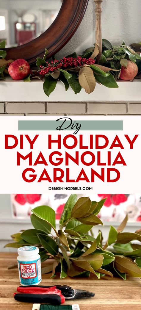 Learn how to make this whimsical magnolia leaf garland for your Christmas decorations this year! Easy DIY magnolia leaf garland! Diy Magnolia Garland Christmas Decor, Magnolia Leaf Wreath Diy, Magnolia Garland Diy, Magnolia Leaves Christmas, Thanksgiving Screensavers, Thanksgiving Wallpaper Iphone, Magnolia Christmas Decor, Thanksgiving Backgrounds, Roadhouse Butter