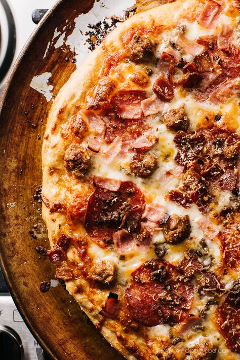 The Ultimate Meat-Lovers Pizza · i am a food blog i am a food blog Meat Pizza, Meat Lovers Pizza, Pizza Roll, Calzone Pizza, Pizza Recipes Homemade, Pizza Pie, Apartment Organization, Pizza Pizza, Italian Pizza