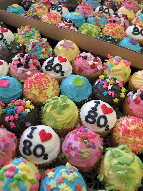 I would like to request these for NY birthday this year!!! I heart 80s cupcakes by Crumbs and Doilies, via Flickr 80s Party Cupcakes, 40 Birthday 80s Theme, 80s Theme Cupcakes, 80s Cupcakes Ideas, 90s Cupcakes, 80s Cupcakes, 1980s Party Food, Muffins Decorados, 80s Party Foods