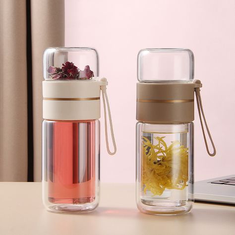 Tea Infuser Bottle, Flask Design, Smoothie Bar, Tea Tumbler, Bamboo Lamp, Infused Water Bottle, Tea Design, Double Wall Glass, Tea Packaging