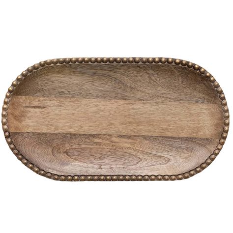 Add a touch of natural elegance to the home with this 16.25 inch-long mango wood tray featuring a beautiful wooden bead design that adds texture and visual interest. Dimensions: W: 16" W: 9"Materials: Mango WoodColors: BrownTrove No. 41107 *All items final sale. Trove policies. Drinks Display, Wood Trays, Candle Displays, Serving Tray Wood, Creative Co Op, Natural Gold, Modern Farmhouse Decor, Wood Tray, Wooden Tray