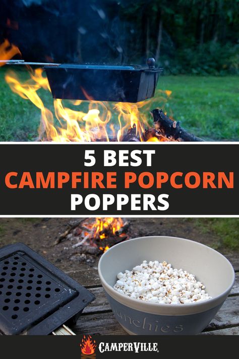 making popcorn over a campfire with a campfire popcorn popper Popcorn Over Campfire, Skillet Popcorn, Popcorn Camping, Camping Popcorn, Campfire Popcorn, Cooking Popcorn, Wilderness Therapy, Campfire Snacks, Popcorn Toppings