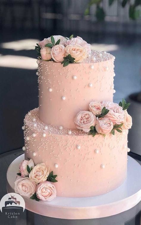 2 Tier Wedding Cakes, Double Layer Cake, Rose Gold Wedding Cakes, Wedding Cake Pearls, Quinceanera Cakes, Pink Birthday Cakes, Pink Wedding Cake, 18th Birthday Cake, Chocolate Wedding Cake