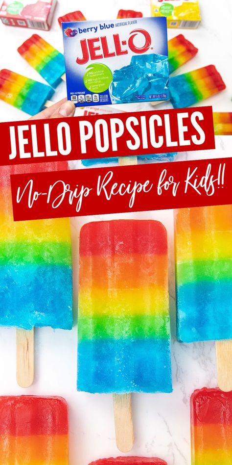 Jello Popsicles Recipe that is a no drip popsicle kids will love. Delicious refreshing frozen rainbow treat waiting for you to devour them! #passion4savings #jelllo #Popsicles #rainbow #nodrip #dessert #summer #jellorecipe #popsicles Summer Fruit Tray, Freeze Pop Recipes, Jello Popsicles, Popsicle Recipe For Kids, Summer Popsicle Recipes, Homemade Jello, Homemade Fruit Popsicles, Rainbow Popsicles, Healthy Popsicle Recipes