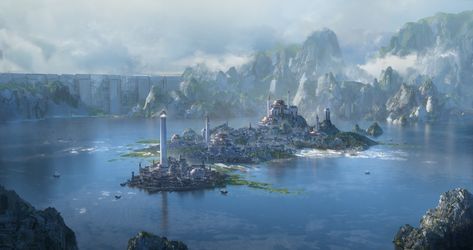 ArtStation - Alchemy RPG - Lake City, Leon Tukker Lake Art, Fantasy City, Fantasy Castle, Fantasy Setting, Fantasy Places, Landscape Scenery, Fantasy Art Landscapes, Fantasy Concept Art, 판타지 아트