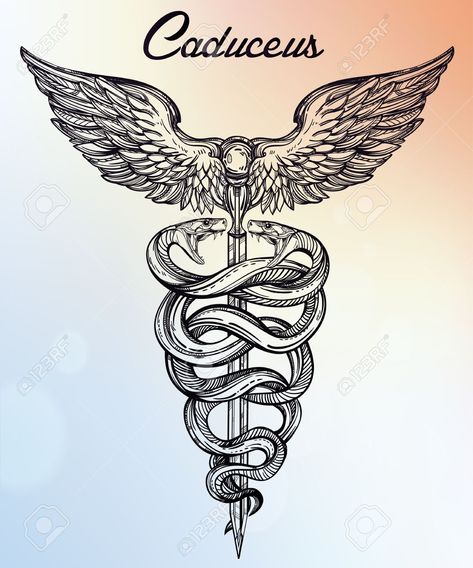 Mercury Illustration, Hermes Tattoo, Caduceus Tattoo, God Mercury, Caduceus Symbol, Nurse Tattoo, Medical Tattoo, Spartan Tattoo, Saved Tattoo