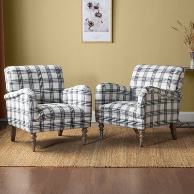 Plaid Accent Chair, Farmhouse Chairs, Accent Chair Set, Patterned Chair, Printed Chair, Living Room Accents, Arm Chairs Living Room, Sofa Home, Upholstered Arm Chair