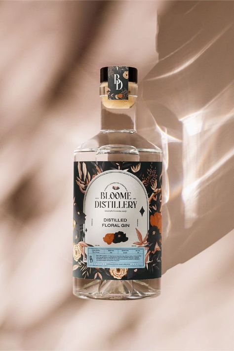 Bloome Distillery | Premium Distilled Gin Brand | Modern Elevated Alcohol Label Packaging Design Logo Design Blue, Alcohol Packaging Design, Label Packaging Design, Tea Labels, Gin Distillery, Premium Gin, Gin Brands, Label Packaging, Vodka Brands