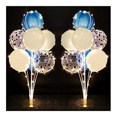 2 Sets Balloon Stand Kit Blue with String Light Table Centerpiece Reusable Balloon Decorations for Party Stick Centerpieces, Balloons Stand, Wedding Anniversary Party Decorations, Light Up Balloons, Balloon Stand, Balloon Tree, Balloon Holders, Blowing Up Balloons, Transparent Balloons