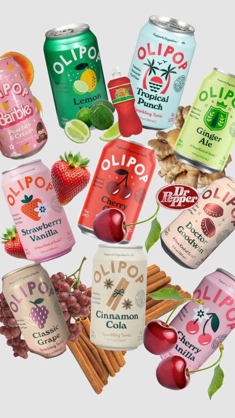 Just a bunch of pop #olipop #pop #soda #coke Olipop Soda, Peaches Cream, Plant Fibres, Dr Pepper, Secret Santa, Vanilla, Lemon, Stuffed Peppers, Cream