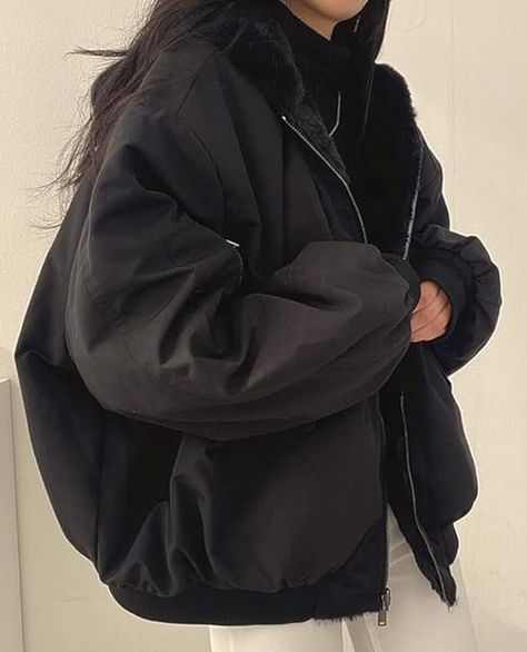 Korean Style Winter, Oversized Hooded Jacket, Black Fleece Jacket, Aesthetic Clothing Stores, Parka Women, Korean Fashion Casual, Winter Stil, Padded Coat, Cotton Coat