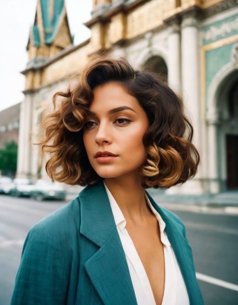 Loose Curl Bob Hairstyles, Wavy Italian Bob, Curly Italian Bob, Baroque Bob, Brunette Haircuts, Curled Bob Hairstyle, Curly Bob Hair, Curly Hair Bob, Curly Inverted Bob