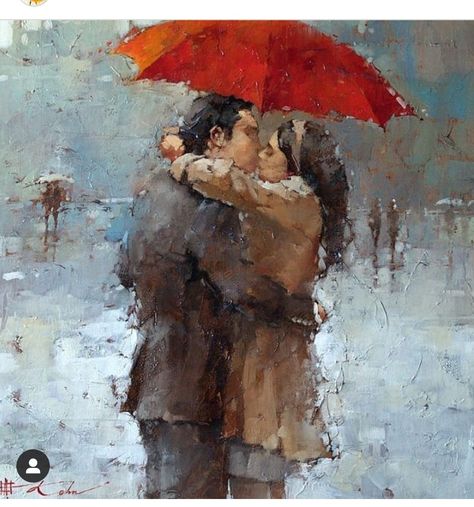 Andre Kohn Art, Andre Kohn, Umbrella Painting, Art Through The Ages, Tango Dancers, Rain Art, Umbrella Art, Couple Painting, Umbrellas Parasols