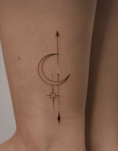 Moon Phases Arrow Tattoo, Crescent Moon Bow And Arrow, Emma Tattoo, Archer Tattoo, Vertical Tattoo, The Best Tattoos, Design Tattoos, Self Love Tattoo, My Tattoos