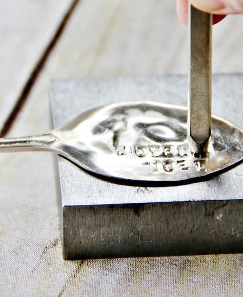 Make Your Own Stamped Spoon Napkin Rings | Thistlewood Farms Silver Stamping, Diy Engraving, Craft To Make, Silverware Crafts, Napkin Rings Diy, Fork Jewelry, Career Ideas, Thistlewood Farms, Metal Napkin Rings