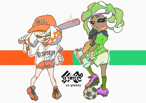 Splatfest Baseball vs Soccer official art | Splatoon | Know Your Meme Splatfest Art, Pearl And Marina, Nintendo Splatoon, Splatoon 2 Art, Super Smash Bros, Smash Bros, Big Men, Splatoon, Nintendo