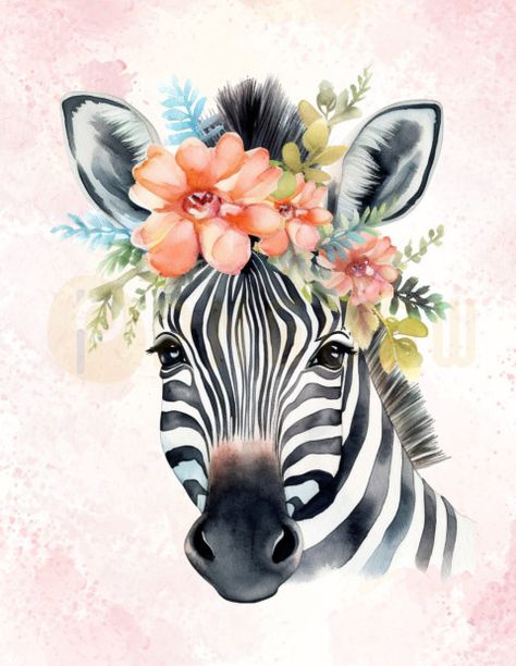 Zebra with flowers in its head and a digital art Native American Animals, Geometric Art Animal, Zebra Painting, Animal Art Projects, Zebra Art, Abstract Animal Art, Watercolour Flowers, Draw Art, Geometric Animals