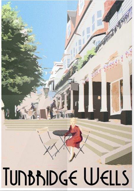 Pantiles Tunbridge Wells, London Retro Poster, Bristol Poster, London Travel Poster, Tunbridge Wells, Travel Poster, Travel Posters, Places To Travel, Fair Grounds