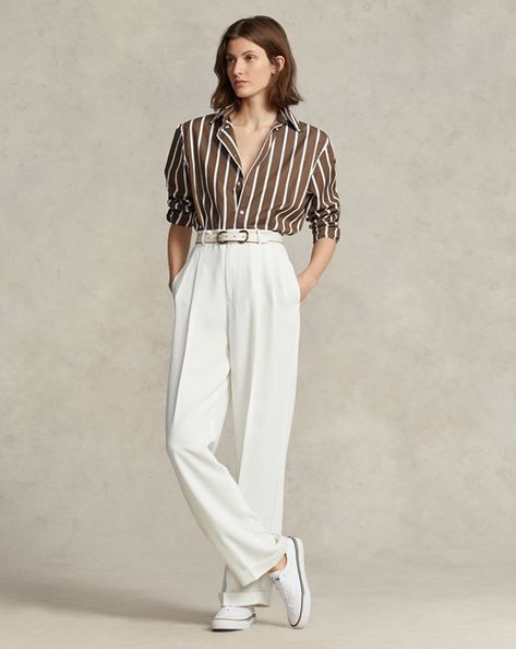 Women's Shirts & Blouses | Ralph Lauren Button Down Outfit, Ralph Lauren Store, Ralph Lauren Womens Clothing, Work Outfit Office, Striped Linen Shirt, Cotton Outfit, Women Ralph Lauren, Ralph Lauren Women, Designer Shirts