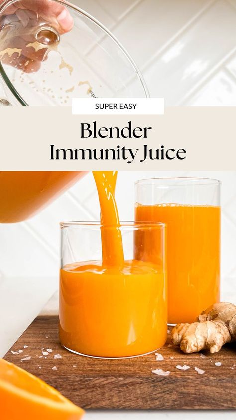 orange immunity juice pouring into a cup on a cutting board next to ginger root and a fresh orange Orange Health Benefits, Immunity Juice, Immunity Drink, Immunity Shots, Orange Juice Smoothie, Orange Juice Recipes, Ginger Shots, Turmeric Juice, Turmeric Shots