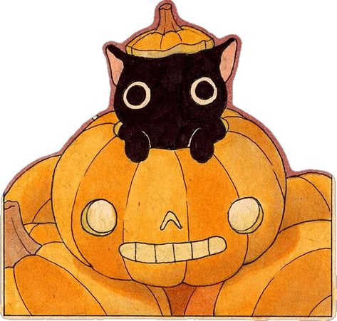 Pumpkin Icon Aesthetic, Halloween Gouache Painting, Fall Profile Pictures Aesthetic, Fall Cat Drawing, Black Cat Drawing Halloween, Spooky Season Drawings, Pumpkin Cat Drawing, Printify Ideas, Pumpkin Illustration Autumn