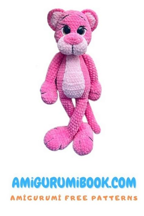 Free Velvet Pink Panther Amigurumi Pattern – Amigurumibook.com Christmas Tree Skirt Crochet Pattern, Pink Panther Cartoon, Crochet Doll Tutorial, Crochet Teddy Bear Pattern, Crochet Disney, Crochet Teddy Bear, Pink Panthers, Crochet Animals Free Patterns, Teddy Bear Pattern