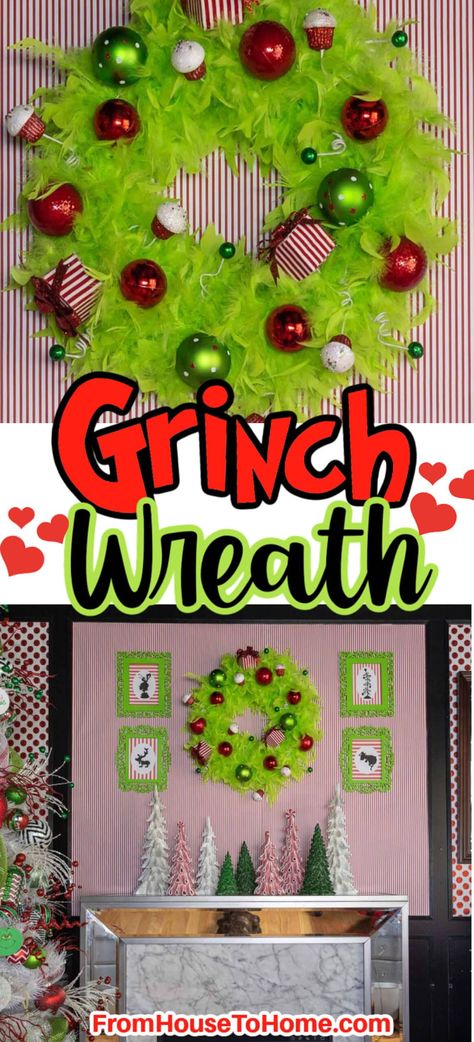 grinch wreath Grinch Mesh Wreath Diy, Grinch Wreath Diy, Diy Grinch Wreath, Grinch Christmas Door, Grinch Christmas Wreath, Christmas Lights Diy, Christmas Holidays Decorations, Grinch Diy, Fun Christmas Wreaths