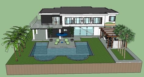 SketchUp file of the house with exterior - Cadbull Beach House With Pool, Beach House Pool, House With Pool, House Sketch, Architecture Design Sketch, Up House, Contemporary House Design, House Architecture Design, Pool Houses