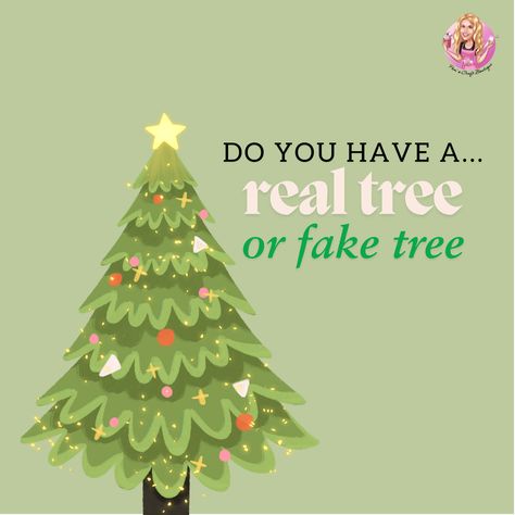 fun social media post to help boost engagement on facebook, instagram, etc - small business, interactive posts, real tree, fake tree, christmas tree, ornaments, decorations, holiday decor, holiday inspo Holiday Facebook Interaction Posts, Christmas Facebook Engagement Posts, Friday Social Media Engagement Post, Christmas Interactive Post, Christmas Engagement Posts Facebook, Fake Tree Christmas, Christmas Interactive Posts Facebook, Realtor Posts, Holiday Social Media Posts