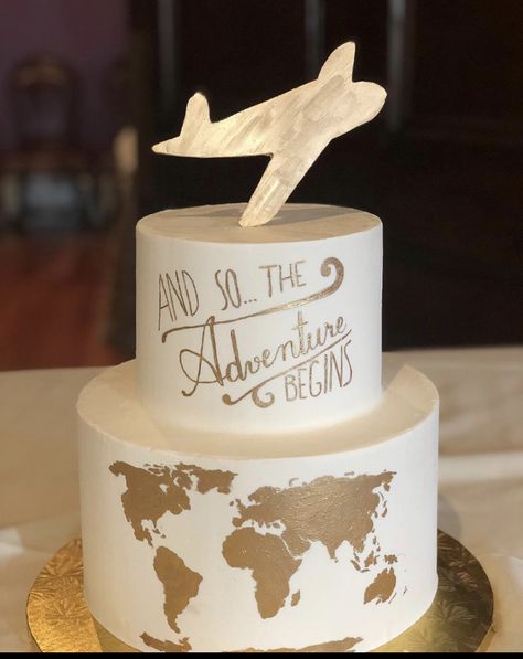 And so the adventure begins graduation cake Travel Wedding Cake, Farewell Cake, Travel Theme Bridal Shower, Travel Bridal Showers, Airplane Cake, 18th Cake, Bride And Groom Cake, Travel Cake, Groom Cake