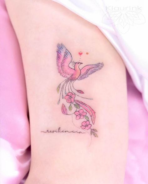 Delicate Phoenix Tattoos For Women, Lady Phoenix Tattoo, Fenix Tattoo Woman Arm, Tattoos Phoenix Rising, Ladies Pheonix Tattoo, Phoenix Tattoos For Women, Amber Tattoo, Feather Tattoo Black, Phoenix Back Tattoo