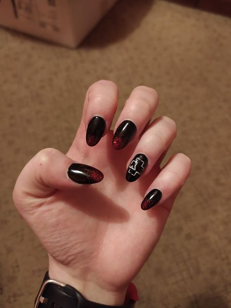 Rammstein Outfit Ideas, Rammstein Nails, Slipknot Nails, Metalhead Nails, Metallica Nails, Band Nails, Punk Nails, Manicure Ideas, Slipknot