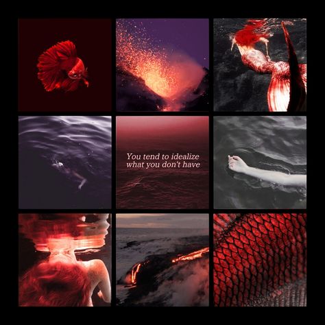 Red mermaid aesthetic mood board Red Tail Mermaid, Arista Mermaid Aesthetic, Red Hair Mermaid Aesthetic, Red Mermaid Tail Aesthetic, Red Siren Aesthetic, Red Mood Board Aesthetic, Red Mermaid Aesthetic, Mermaid Mood Board, Character Mood Boards Aesthetic