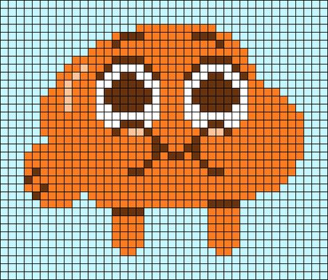 The Amazing World Of Gumball Pixel Art, Gravity Falls Alpha Pattern, Grid Pattern Crochet Pixel Art, Small Pixel Art Grid, Roblox Pixel Art, Adventure Time Pixel Art, Alpha Crochet Patterns, Cartoon Pixel Art, Alpha Patterns Pixel Art