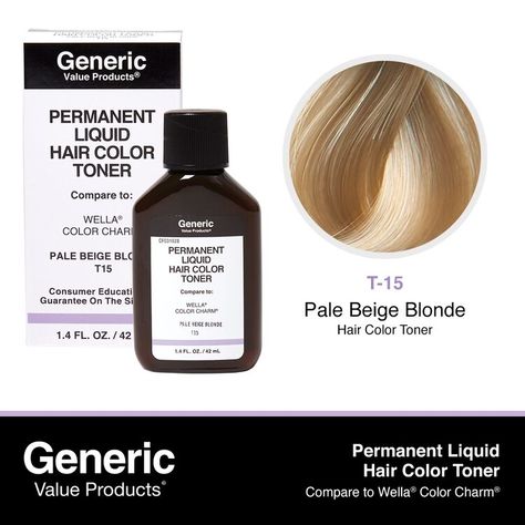 Generic Value Product T15 Pale Beige Blonde Permanent Liquid Hair Color Toner Compare to Wella® Color Charm® | Toner | Sally Beauty Wella Toner, Beige Blonde Hair, Purple Conditioner, Wella Color Charm, White Hair Color, Liquid Hair, Pale Blonde, Gold Blonde, Wella Color