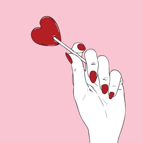 Hand with red fingernail polish holding a red shaped lollipop art Holding Lollipop, Grunge Pastel, Moon Spells, Pastel Grunge, Art Tumblr, Red Nail Polish, Red Nail, Foto Art, Art Pop