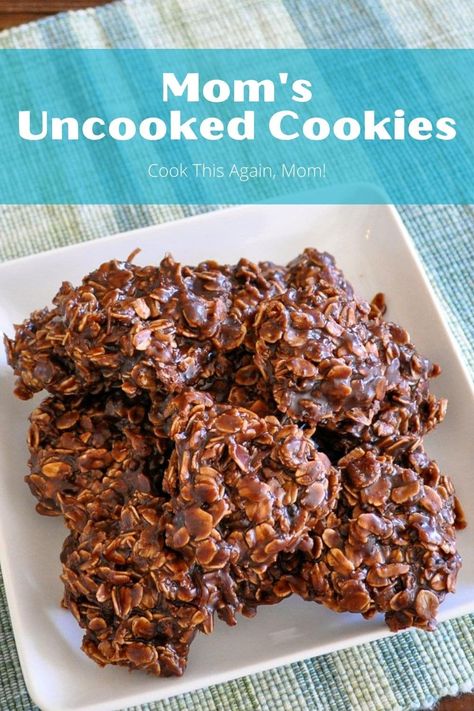 Oatmeal Cocoa No Bake Cookies, No Bake Chocolate Oatmeal Coconut Cookies, Unbaked Chocolate Oatmeal Cookies, Unbaked Cookies Recipe, Uncooked Cookies, Nobakecookies Recipe, Recipe With Quick Oats, No Bake Cookies Recipe Easy, 1950 Recipes