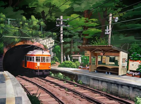 ArtStation - Tonosawa Railway Station, Yael Givon Train Station Art, Procreate Ipad Art, Ipad Art, Travel Brochure, Railway Station, Environmental Art, Train Station, Plein Air, Concept Art