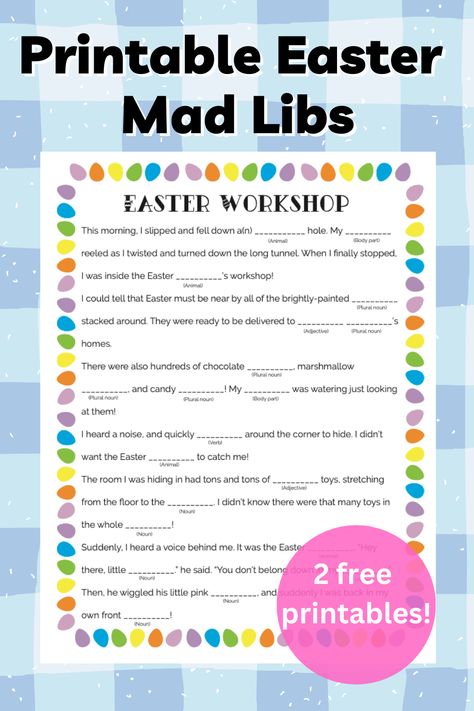 Easter Mad Libs Free Printable, Easter Mad Libs, Mad Libs For Kids, Easter Riddles, Easter Scavenger Hunt Clues, Verbs And Adjectives, Printable Easter Activities, Easter Games For Kids, Newsletter Ideas